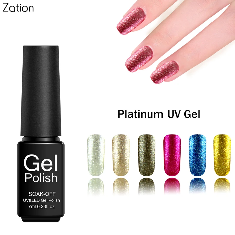 Zation 7ml Platinum Gel Varnish Glitter UV Lacquer Nail Polish Shiny ...