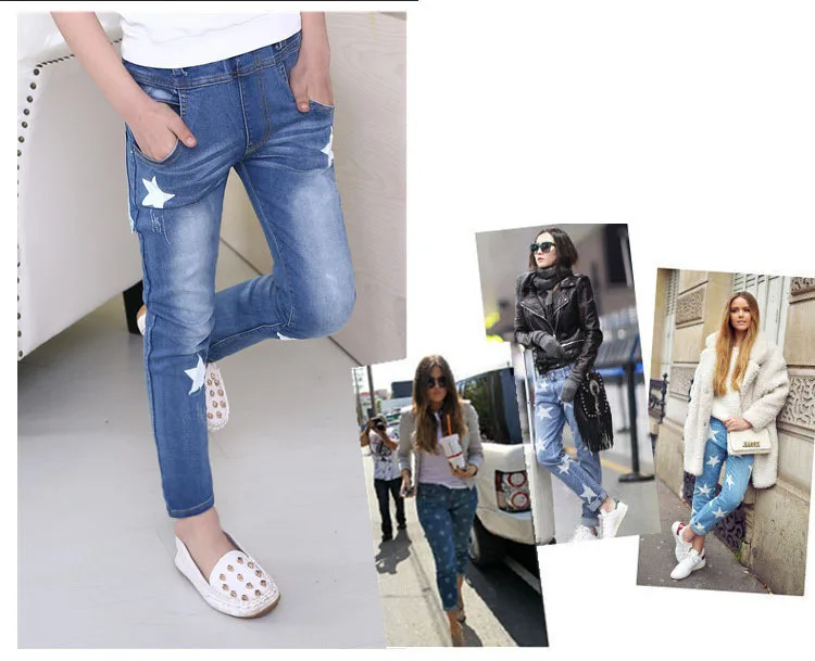 Star Printed Jean Pants for Girls Trousers Infants Autumn Clothing Children Shinny Pants Kids Jeans Bottoms Girls Denim Pants (9)
