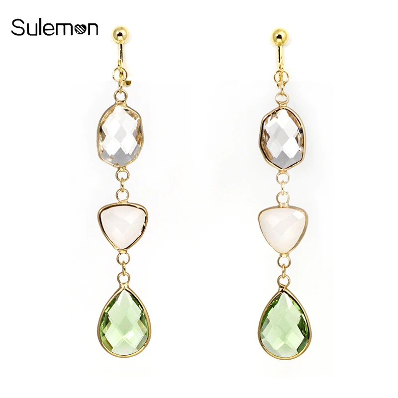 

Glass Tassels Earrings No Hole Ear Clip Water Droplets Multicolour Glass Clip Earrings No Pierced Romantic Women Jewelry CE162
