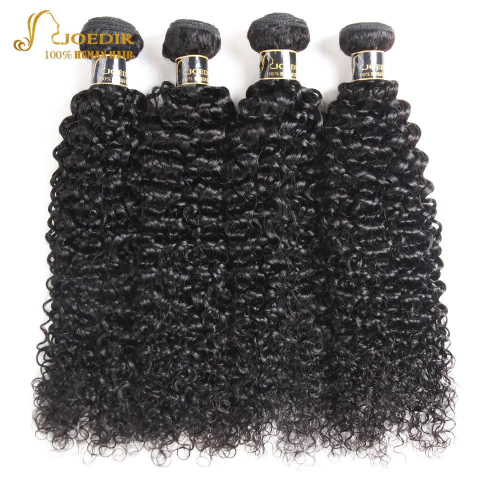 Joedir Hair Brazilian Afro Kinky Curly Human Hair Weave Non Remy Hair Extensions Bundles With Closure 3 4 Bundles With Closure