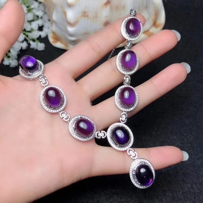 Фиолетовый драгоценный камень аметист ожерелье для женщин серебряные ювелирные изделия большого размера хорошего кроя Подарок на годовщину серебряный орнамент