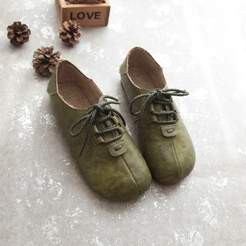 

2018 Korean version of the retro Sen leather comfortable flat shoes fashion shallow mouth round head doll single shoes.