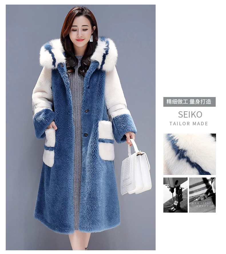 Зимнее пальто с капюшоном, Женское пальто из искусственного кроличьего меха, длинное Свободное пальто с меховым воротником, роскошное толстое теплое Женское пальто большого размера