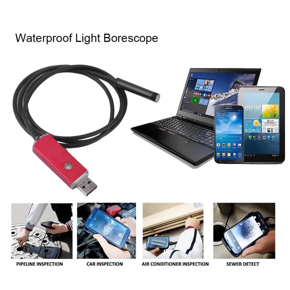 

2 in 1 IP67 Mini Android USB Endoscope Camera 1M/2M/5M/10M waterproof 8mm Len Snake Tube inspection OTG USB Borescope camera red