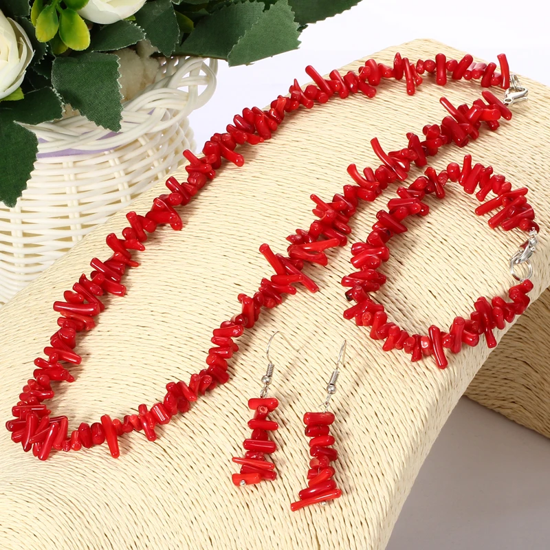 

ZOSHI Vintage Irregular Coral Jewelry Sets Silver Plated Chocker Necklace Drop Earrings String Bracelet Wedding Bridal Set