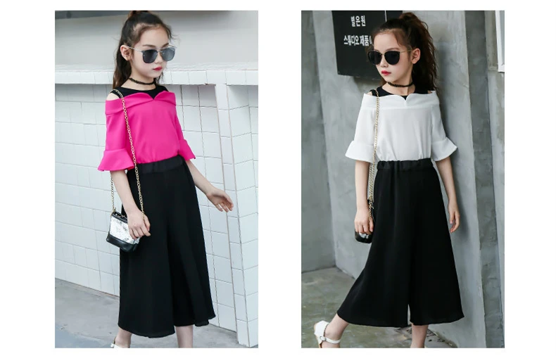 Fashion Teenage Clothes For Girls Outfits Summer Chiffon Shirt Pants Kids Suit 2 Piece Casual Children Clothing Set 12 14 Years (5)