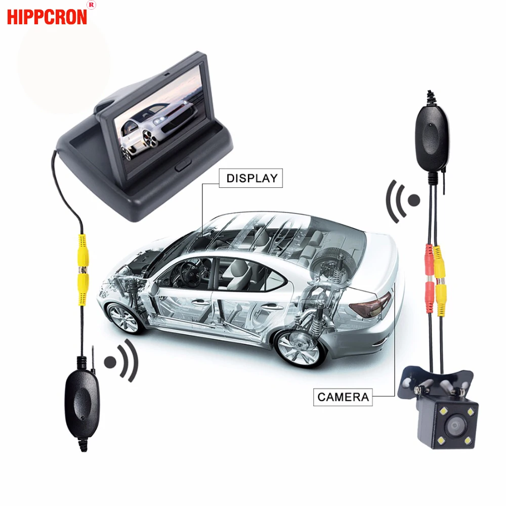 

2In1 Car Parking System Kit Wireless 4.3" TFT LCD Monitor Foldable HD Screen Display + Auto Backup Rear View Camera Waterproof