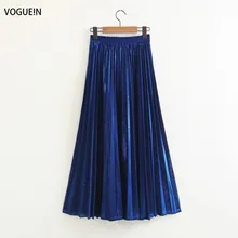 VOGUEIN новые женские модные Блестящие Твердые упругие талии плиссированная юбка макси 5 цветов оптом