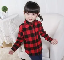 2016 Spring Autumn Casual Children Long Sleeved Shirts Boys Shirts Classic Red Plaid Blouses for Girls Cotton Kids Clothes