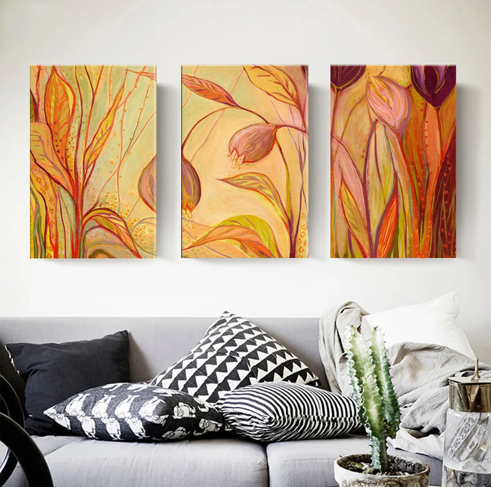 3 panel abstract art handmade triptych floral oil painting on canvas