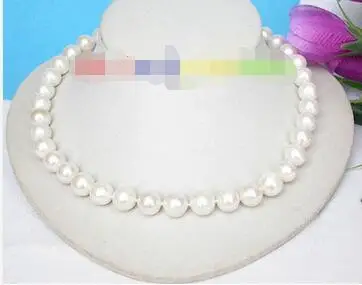 

Free Shipping>> new hot 18" 12mm round white freshwater pearls necklace 925 silver clasp j8190