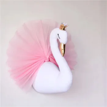 

Cute 3D Golden Crown Swan Wall Art Hanging Girl Swan Doll Stuffed Toy Animal Head Wall Decor for Kids Room Birthday Wedding Gift