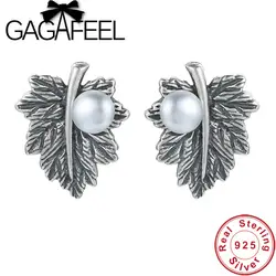 GAGAFEEL пресноводный жемчуг и листьев серьги для женщин 100% 925 пробы серебряные ювелирные изделия одежда высшего качества