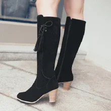 SALCXOI winter boots women knee high boots thick heel riding 2017 womens boots size 43 flock high boot shoes woman &Q25