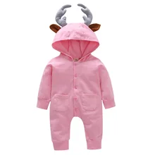 Для малышей, новорожденных, младенцев и малышей, одежда для маленьких мальчиков комбинезон с длинными рукавами и однотонные 3D с рогами оленя комбинезон, одежда для подвижных игр, комплекты одежды на возраст от 0 до 24 месяцев