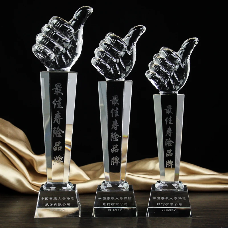 

26 cm crystal trophy creative custom cup promotion thumbs up souvenirs