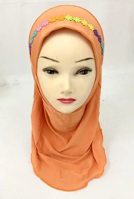 Muslim Kids Girls Amira Hijab Islamic Head Cover Shawl Scarf Arab One Piece Hat
