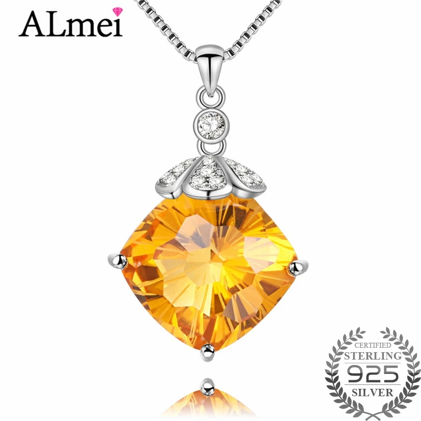 Женское Ожерелье-воротник Almei из серебра 925 пробы с квадратным цитрином 8ct