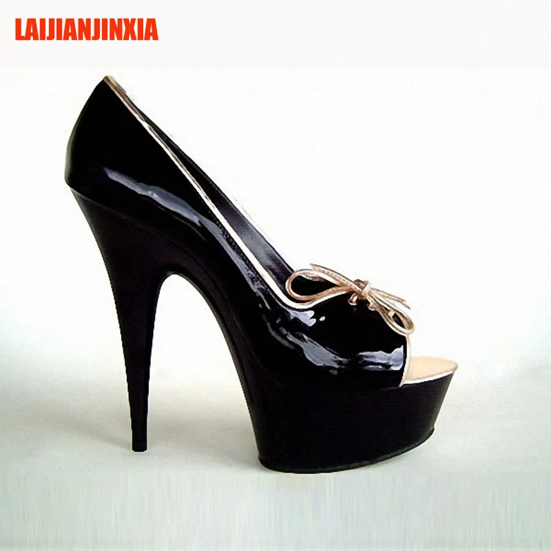 LAIJIANJINXIA Black Patent Women Pumps Stiletto High Heels Thick Heel