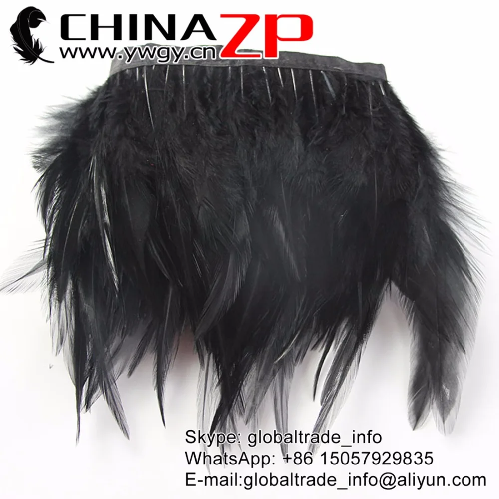 

CHINAZP Factory Wholesale 10yards/lot Good Quality Dyed Black Chicken Rooster Saddle Feathers Trim Fringe