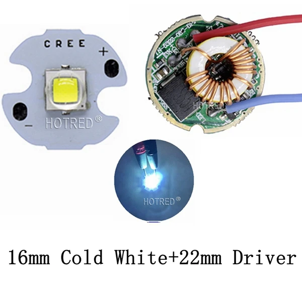 10 Вт Cree XM-L2 T6 XML2 T6 светодиодный светильник 20 мм PCB белый теплый белый нейтральный белый+ 22 мм 5 режимов 3-12 в драйвер для DIY фонарь светильник-вспышка - Испускаемый цвет: Cold White 16mm