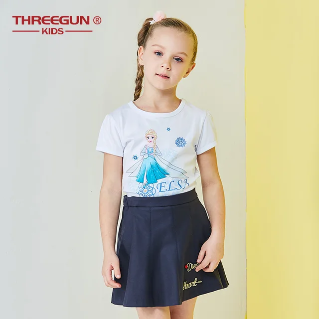 US $8.39 THREEGUN X DISNEY Frozen Girls T-Shirt Elsa Princess Tee Cotton Breathable Soft T Shirt Kids Summer