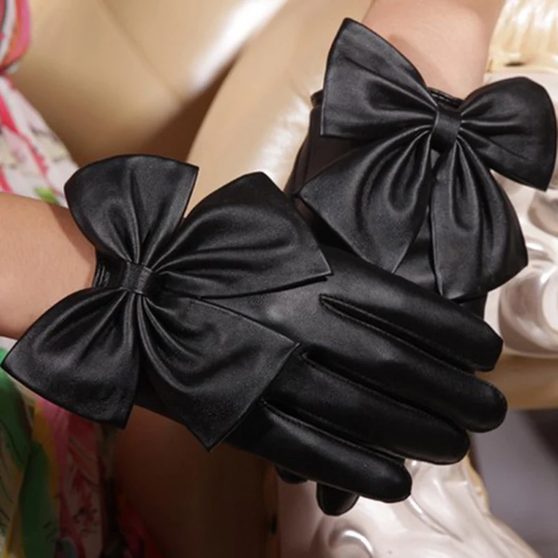 Женские Мотоциклетные Перчатки из ПУ кожи с заклепками и бантом|pu leather gloves|gloves for