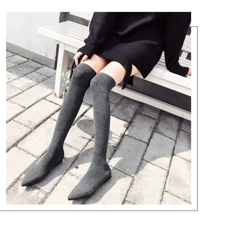 2018 New Pointed High-Heeled and Flat Long Knees Women's Socks Shoes Woman Women's Boots Zapatos De Mujer M8D184 (11)