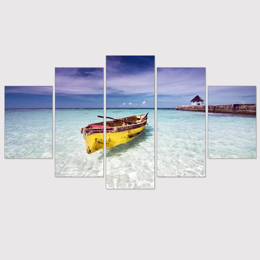 Canvas-Painting-Blue-Ocean-Yellow-Boat-Seascape-Oil-Picture-Wall-Art-Poster-Seaview-Art-Print-Mordern (2)