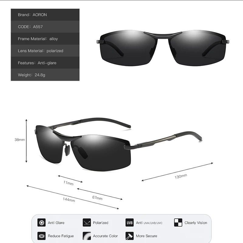 Aoron новые мужские s поляризованные солнцезащитные очки мужские спортивные прямоугольные солнцезащитные очки алюминиевые ноги солнцезащитные очки UV400 очки