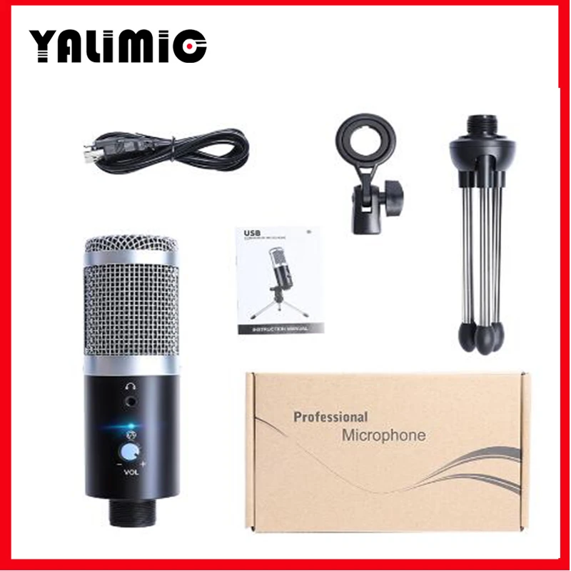 Professional Microphone Condenser for Computer PC USB Plug+Tripod Stand YouTube Broadcasting Recording Microfone Karaoke Mic