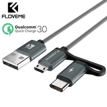 FLOVEME 2 в 1 QC 3,0 Micro usb type C кабель для быстрой зарядки type-C зарядное устройство USB-C кабели для samsung S8 Note 8 S7 телефон USB кабель