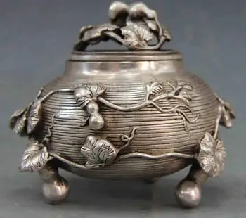 

5 Chinese Temple White Copper Silver Lucky Gourd cucurbit Censer incense burner