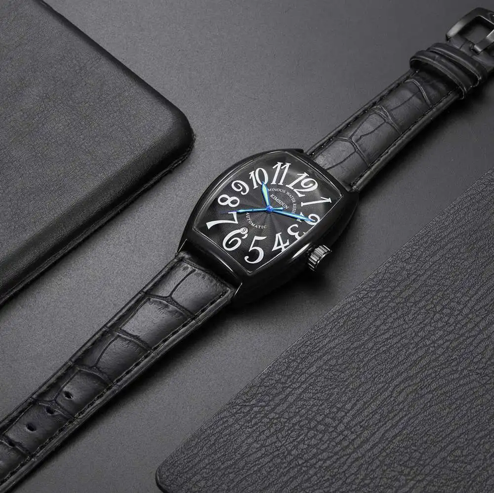 Роскошные брендовые деловые механические часы Tonneau Мужские Водонепроницаемые кожаные автоматические наручные часы для мужчин relojes hombre