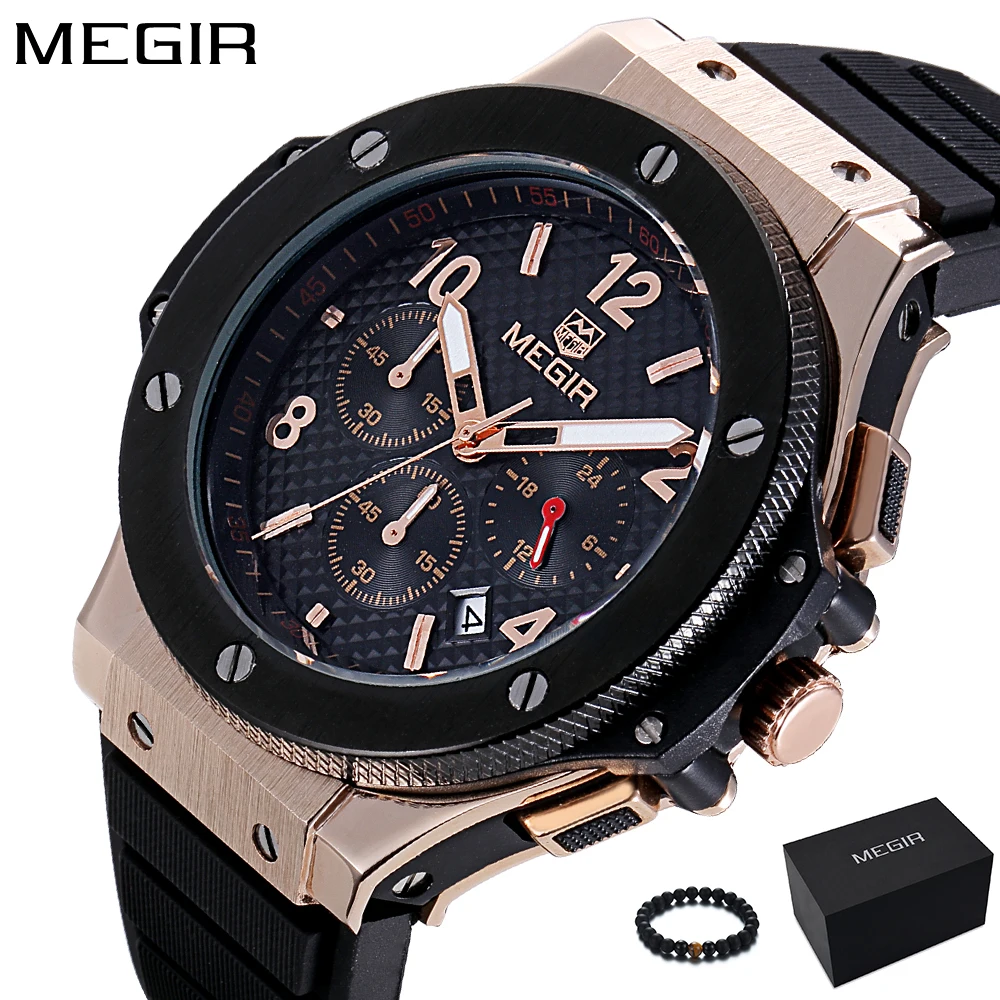 Goedkoop MEGIR Heren Horloges Top Brand Luxe Quartz Gouden Horloge Mannen Casual Mode Horloges heren Sport Horloge Klok Relogio Masculino