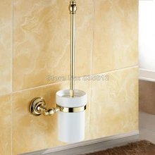 Золотой цвет латунь Настенный Набор ершиков для туалета держатель кисти+ керамическая чашка Wba137