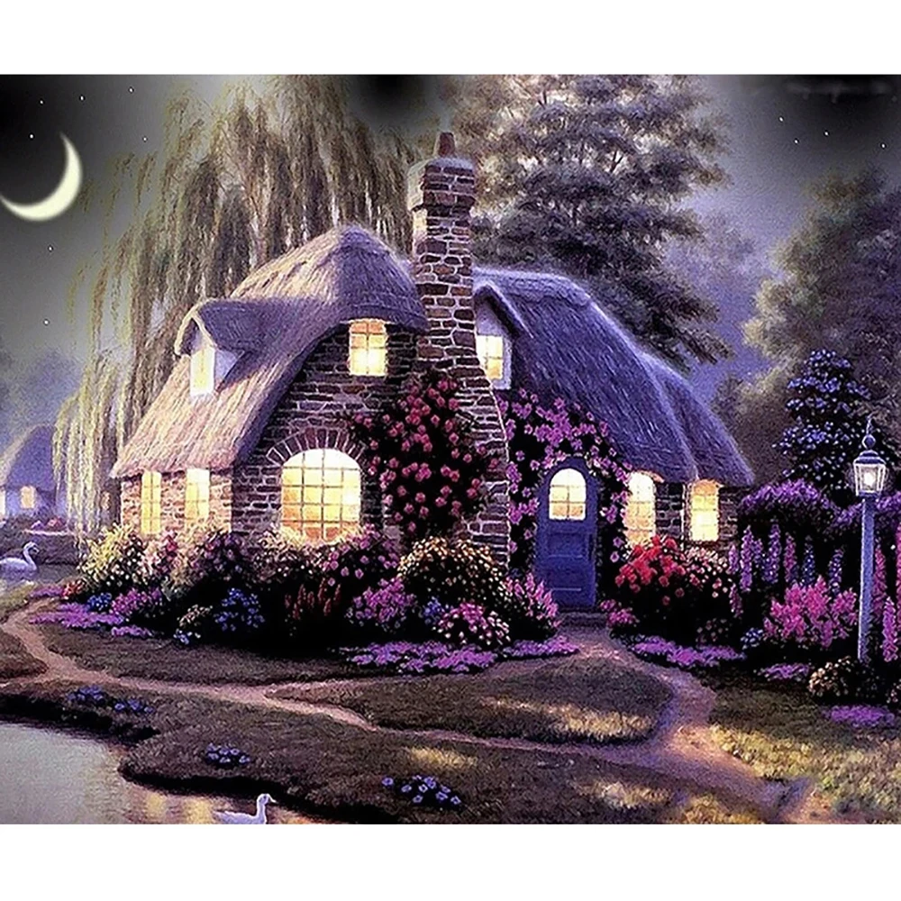 

Full Square Diamond 5D DIY Diamond Painting "Purple Flower House" 3D Embroidery Cross Stitch Mosaic Painting Decor