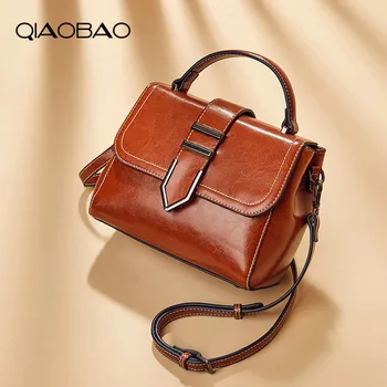 

QIAOBAO Women's 100% Cowhide Leather Handbags Luxury Lady Hand Bags messenger bag Small Tote Sac Bols