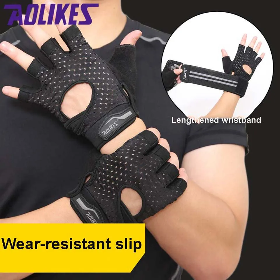 AOLIKES 1 Pair Body Building Fitness Gym Gloves Crossfit Weight Lifting Gloves For Men Musculation Women Anti-slip Barbell