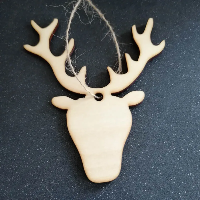 50pcs Blank Unfinished Wood Deer Head Reindeer Christmas Decorations