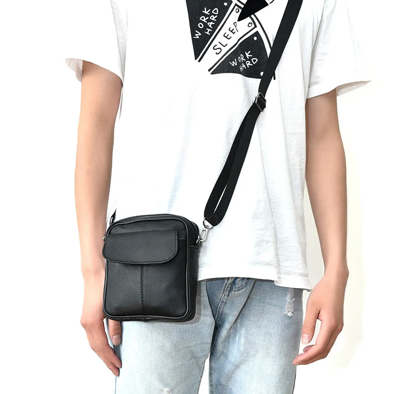 Портативная деловая Мужская сумка из коровьей кожи на одно плечо, короткий дизайн, мужские черные мини сумки через плечо из натуральной кожи