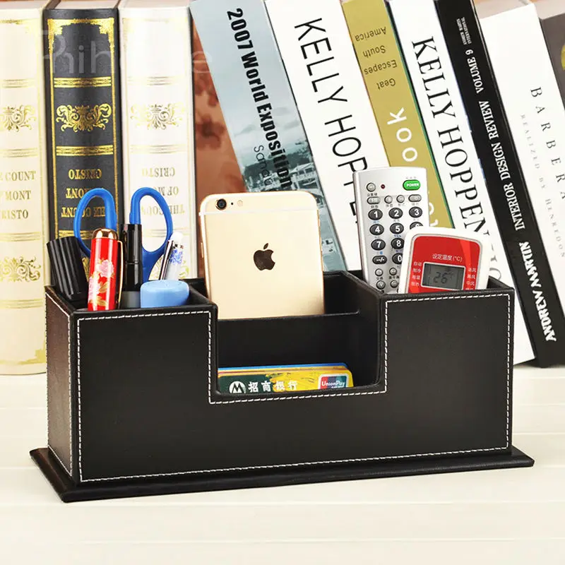 2 Layers Leather font b Pen b font Pencils Holder Remote Control Case Box Business Card