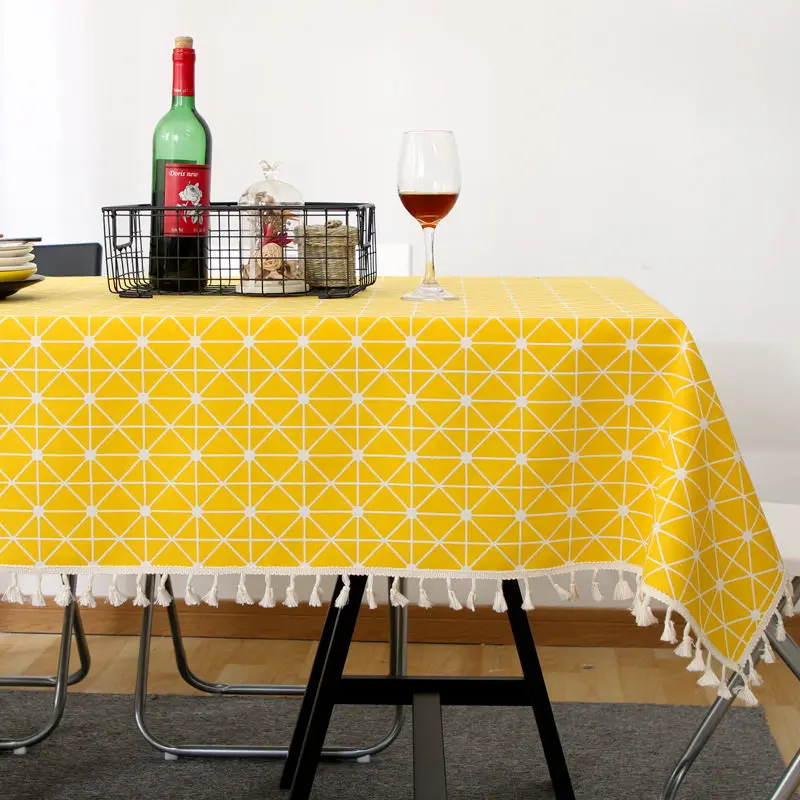 Нордическая скатерть из хлопка и льна в желтую клетку с полосатым принтом, скатерть с кулоном, Кружевной декор, прямоугольная скатерть для чайного стола, ткань для еды - Цвет: Style G