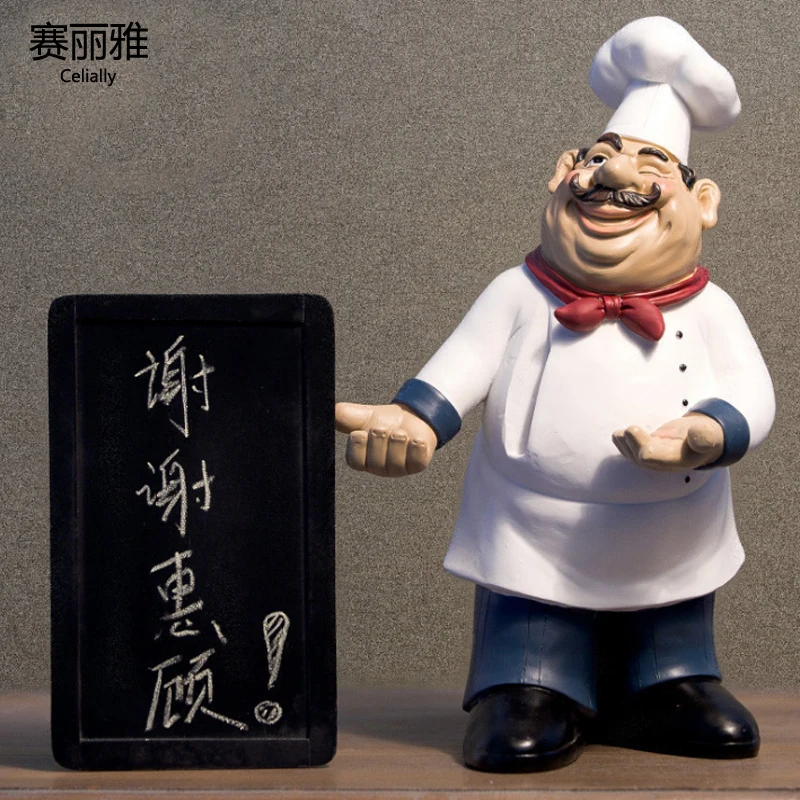 Height 40cm Resin Kitchen Chef Figurine Cake Bakery Chef Miniature