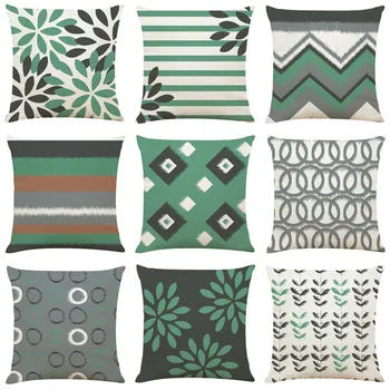 

Green gray Geometric leaf pattern decoration home square Pillowcase sofa chair shop Decor cushion cover friend Kids room gift