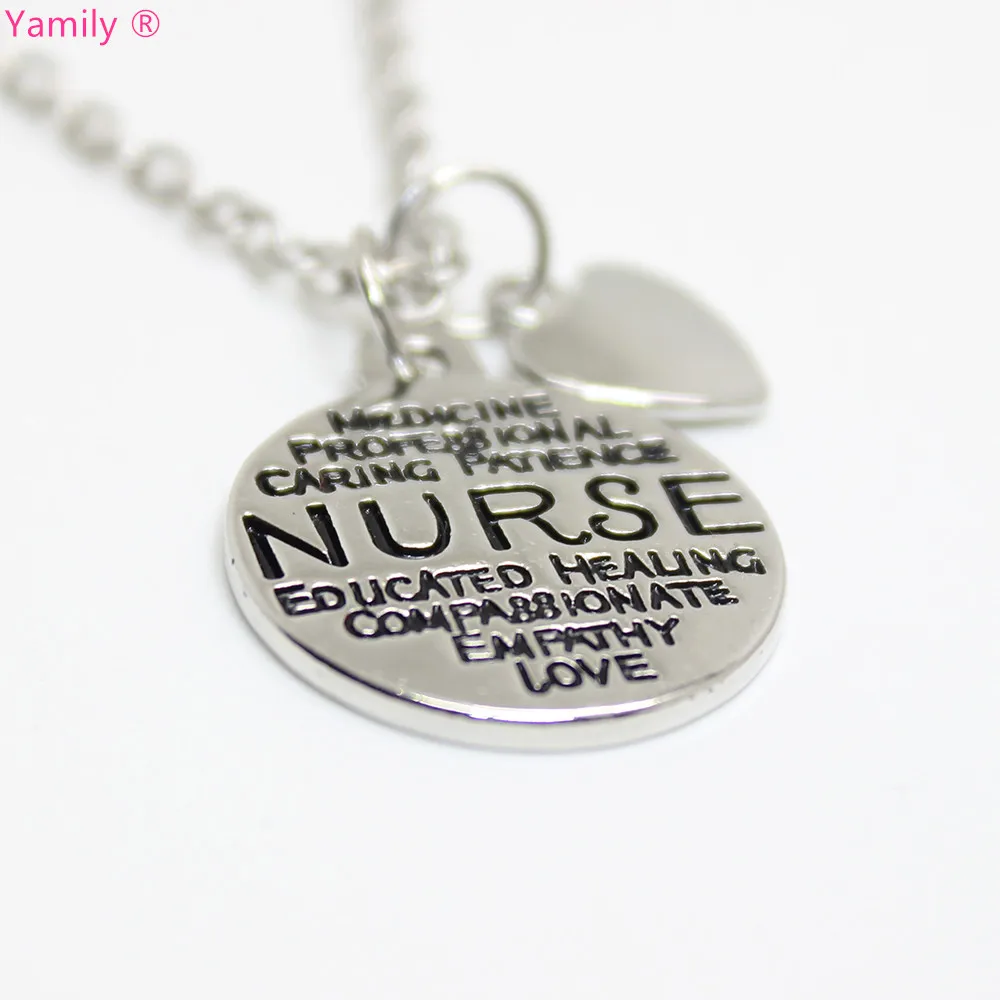 Yamily 12pcs/lot personalized necklace Nurse necklace heart Charm