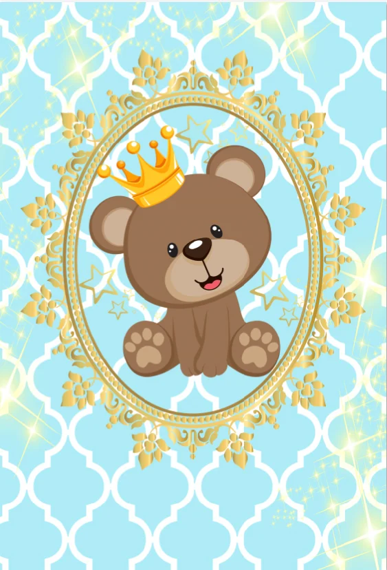 

5x7FT Light Blue Moroccan Pattern Care Bear Crown Baby Shower Custom Photo Studio Background Backdrop Vinyl 150cm x 220cm
