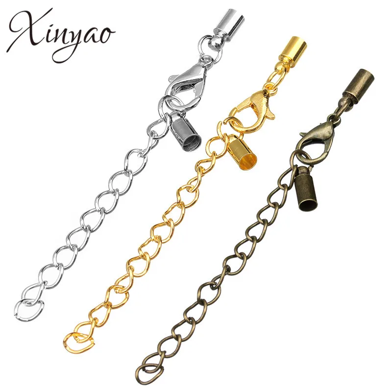 

20pcs/lot Hole size 3mm Round Leather Cord End caps End clasps With Lobster Clasp Extender Chain DIY Jewelry Findings F2514
