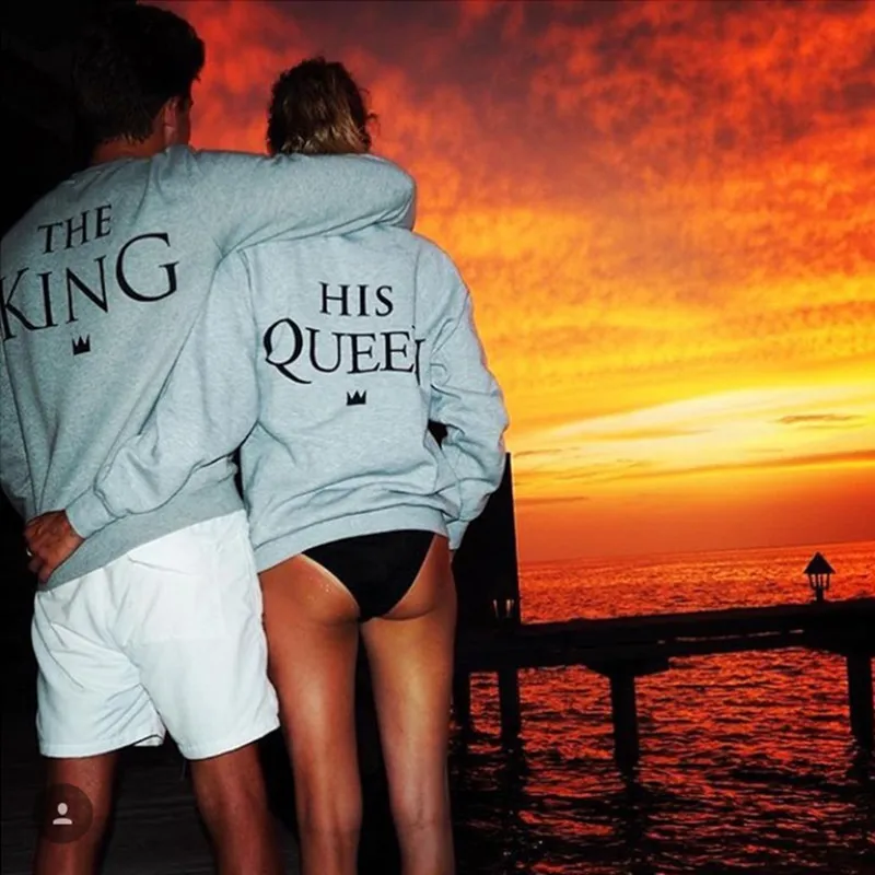  H1071 2016 New Fashion Couples Sweatshirts KING QUEEN Casual Long Sleeve Pullovers Hoodies Lovers S