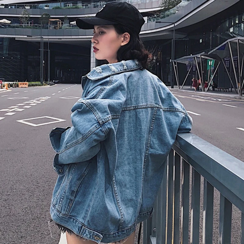 buy  Oversized Female Jacket Casual Loose Women's Denim Jacket Autumn Fashion Vintage Jeans Jacket Women